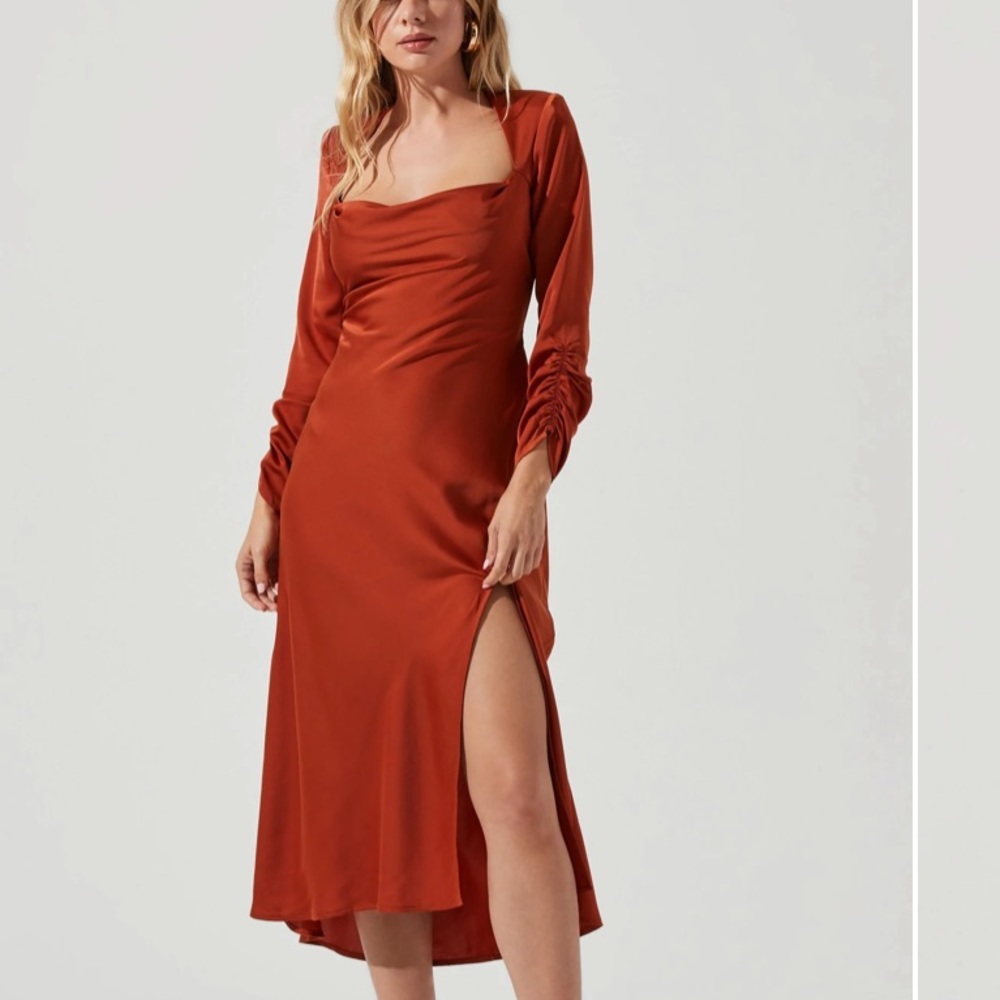 ASTR the Label Gracie Long Sleeve Cutout Satin Midi Dress